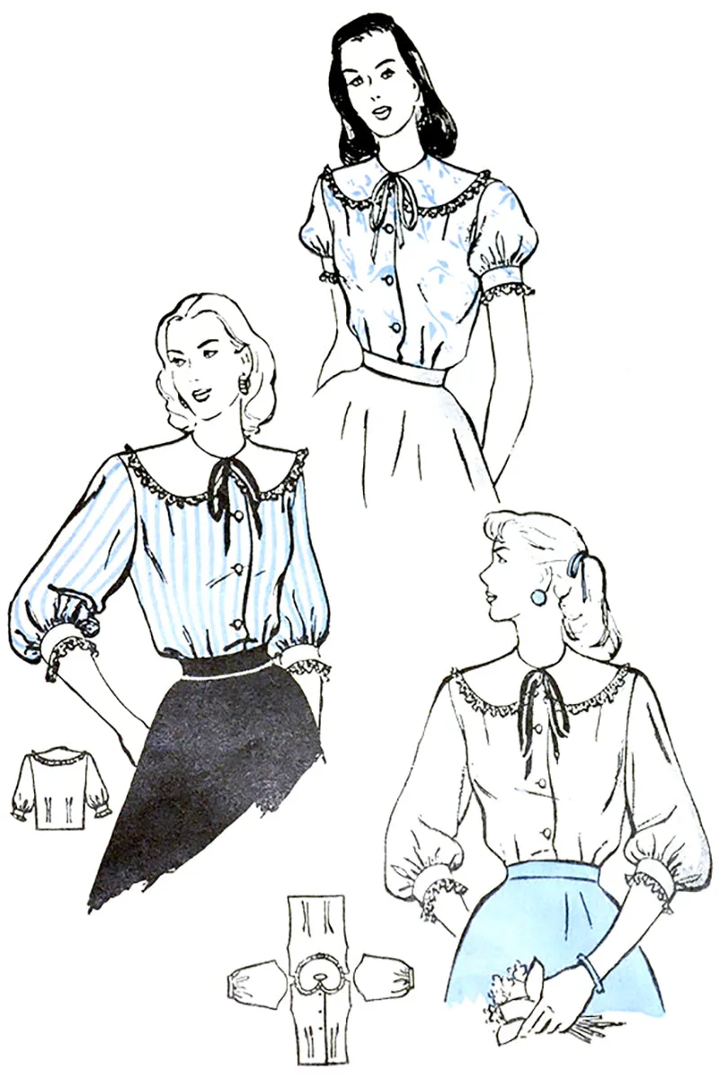 1940s Butterick 4441 Sewing Pattern for Lace Trimmed Blouses