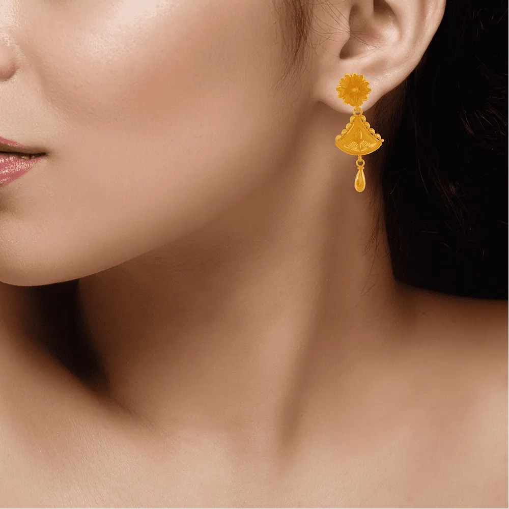 22KT Yellow Gold Drop Earrings For Women