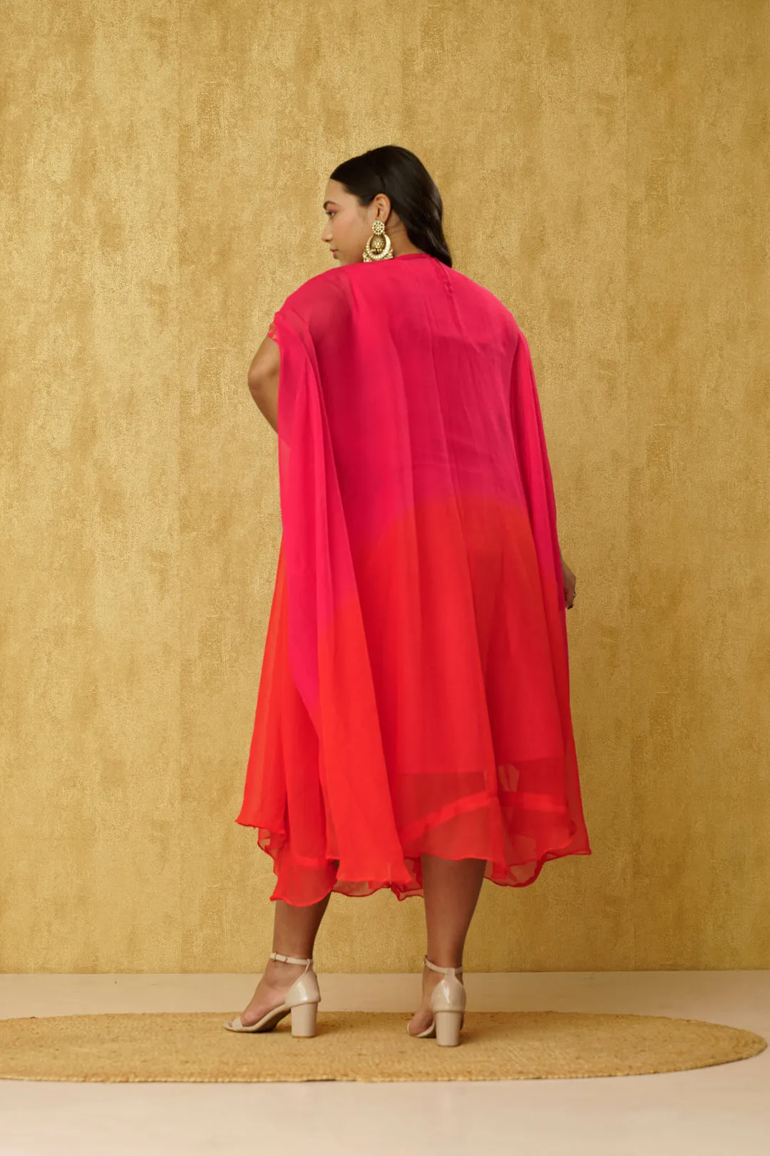 Alluring Orange Chiffon Cowl Dress