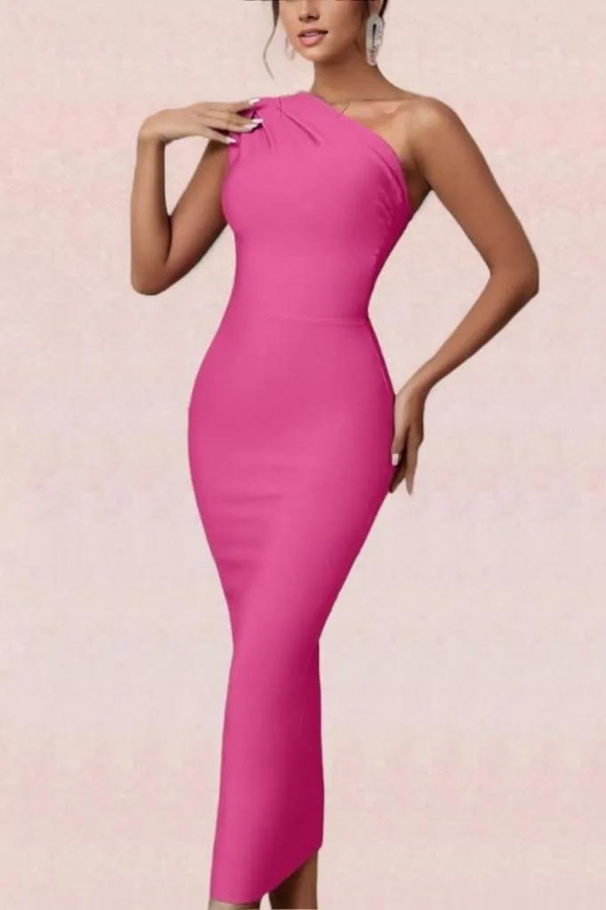 Ally Bodycon Midi Dress - Hot Pink