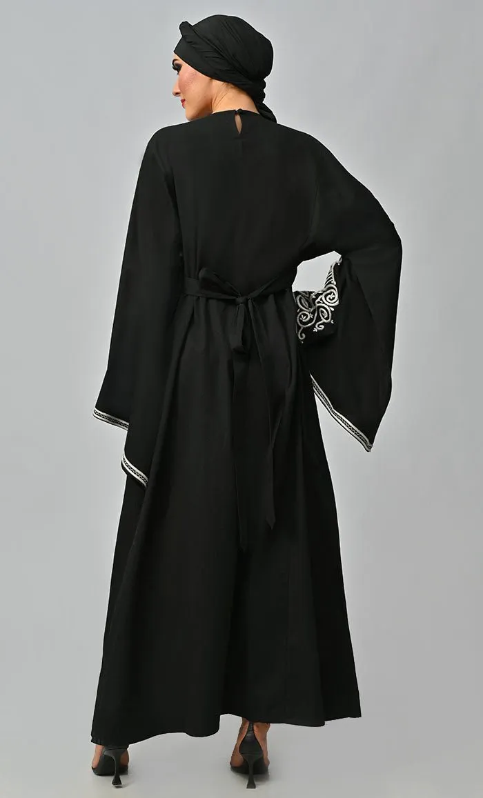 Arabic Beautiful Dori Work Detailing Abaya With Pockets