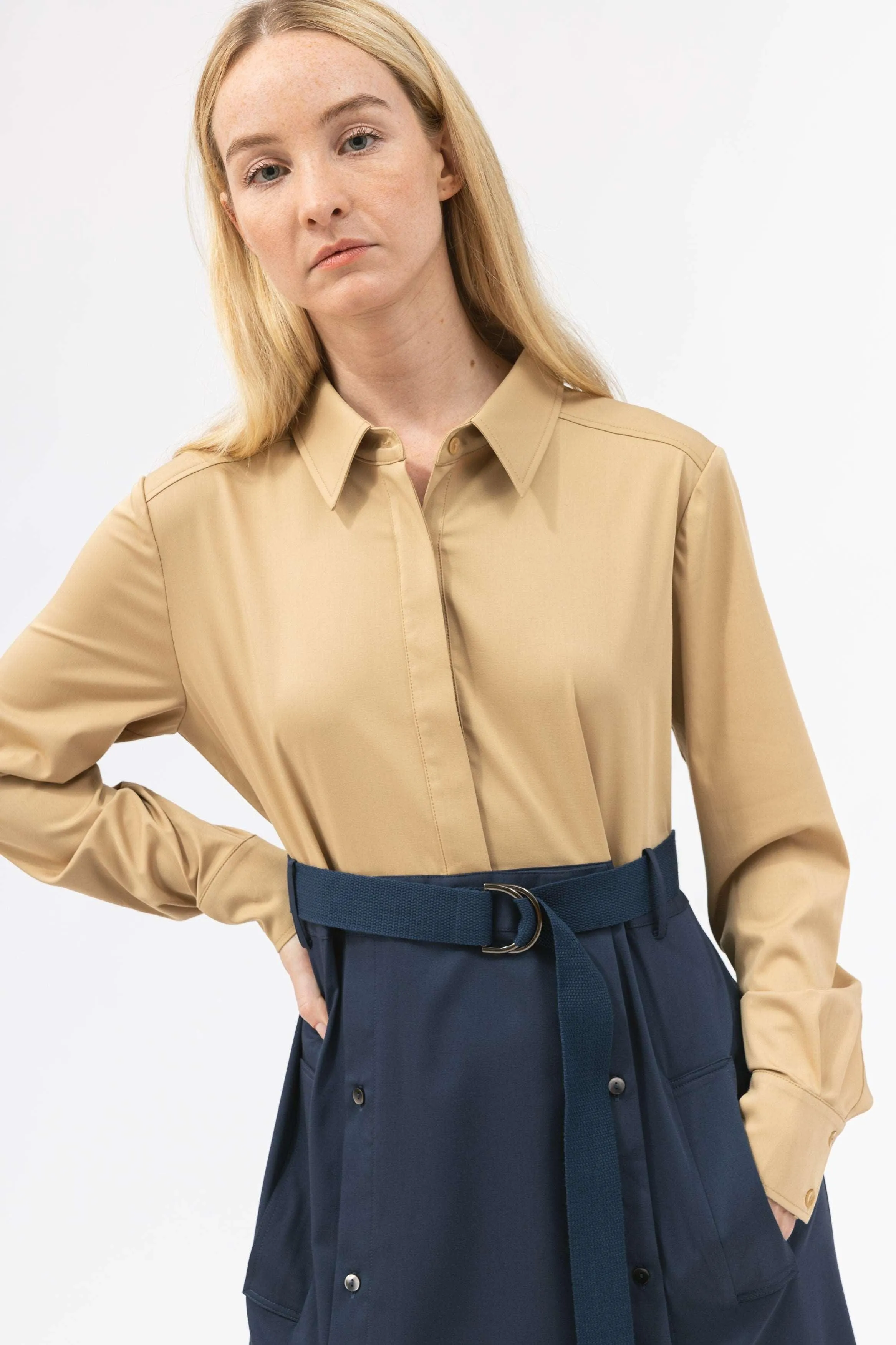 Bamboo Back-Gathered Shirt Dress