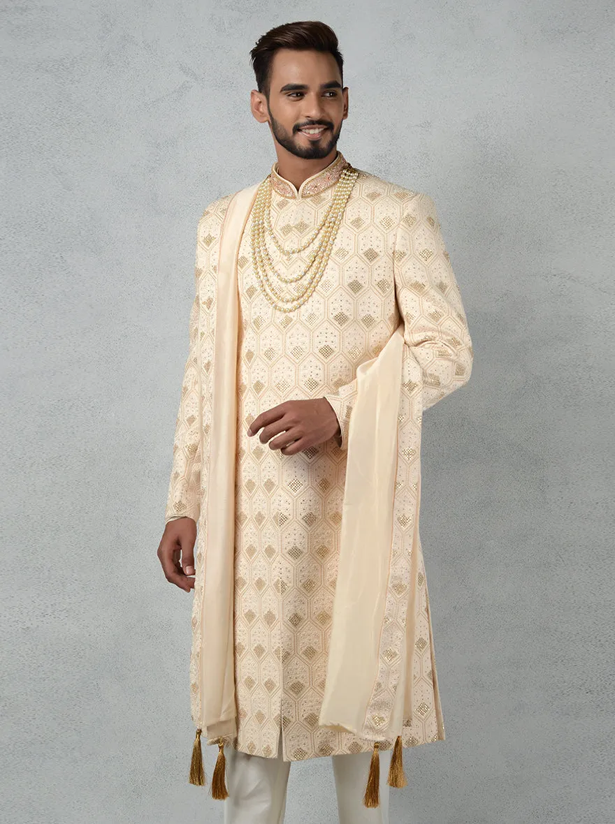 Beige & Gold Sherwani | TULA