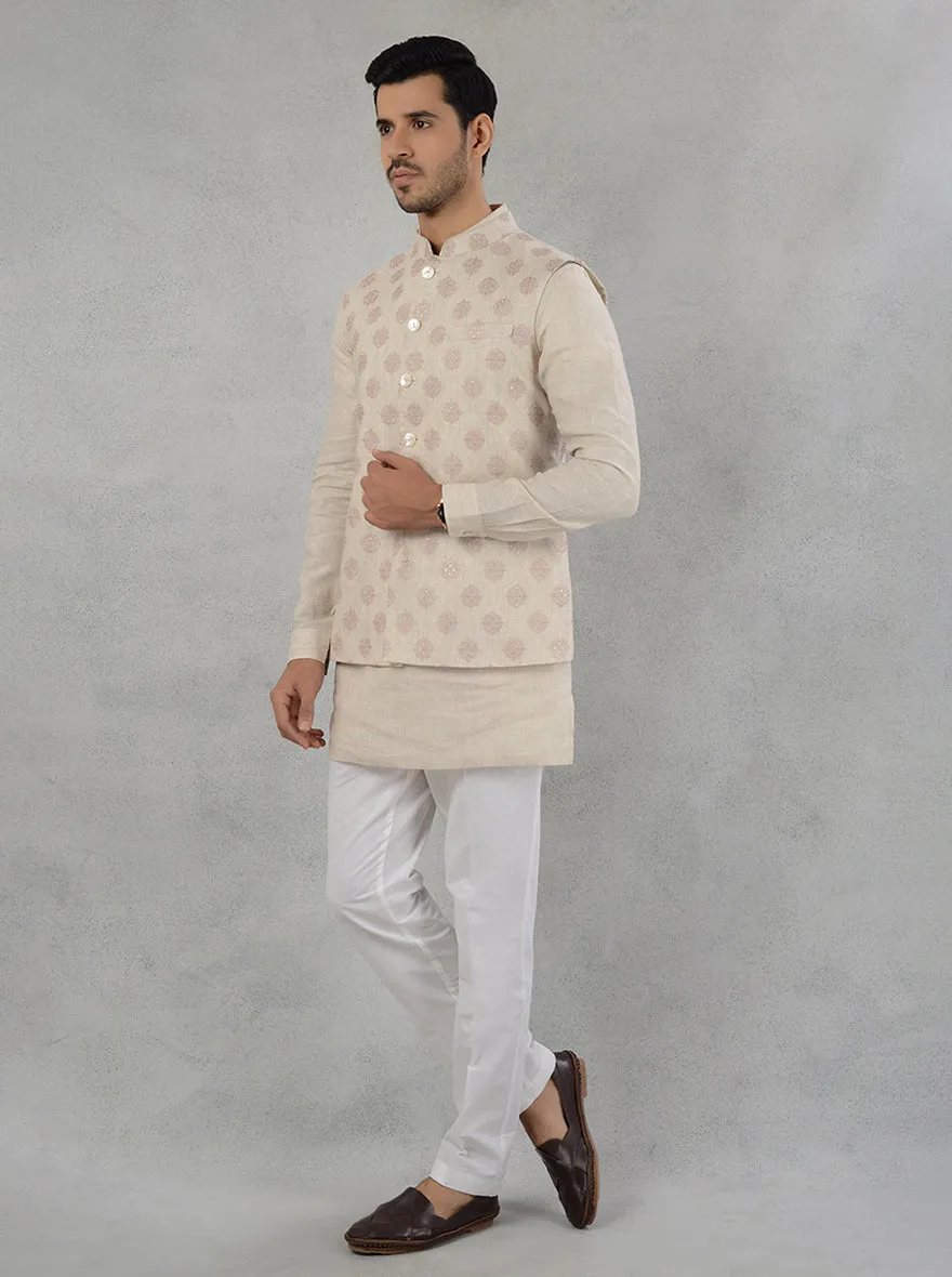 Beige  Kurta Set with Koti | TULA