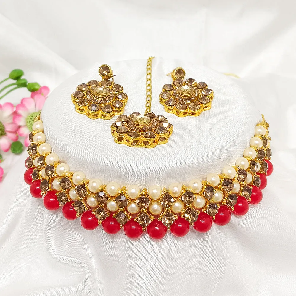 Bhavi Jewels Crystal Stone Gold Plated  Necklace Set