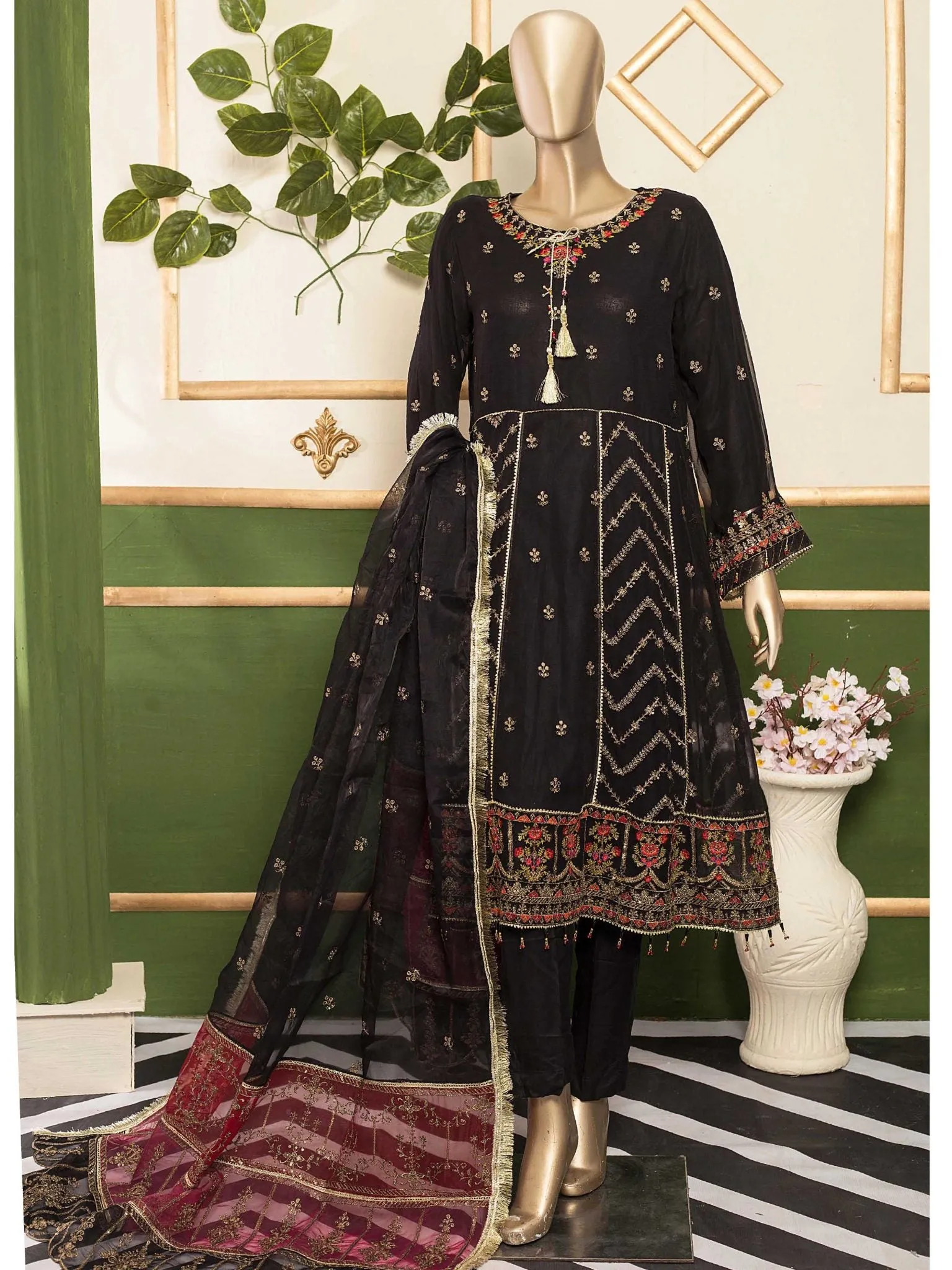 Bin Saeed Stitched 2 Piece Formal Chiffon Collection'2021-MSC-13-Black