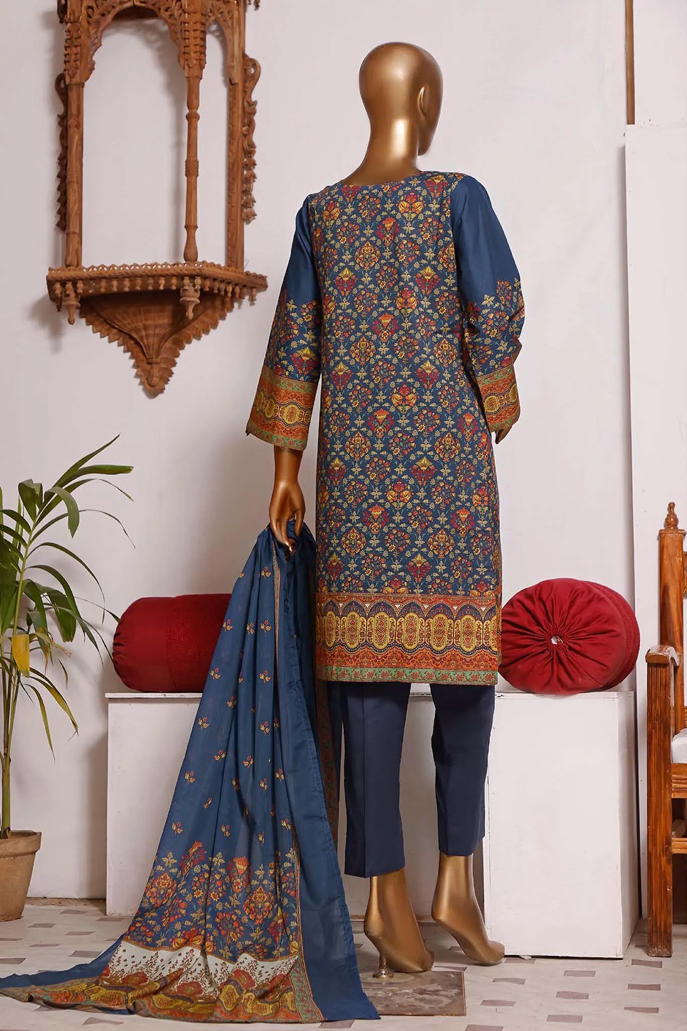 Bin Saeed Stitched 3 Piece Embroidered Lawn Collection'2022-F-1624-Blue