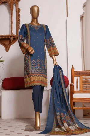 Bin Saeed Stitched 3 Piece Embroidered Lawn Collection'2022-F-1624-Blue