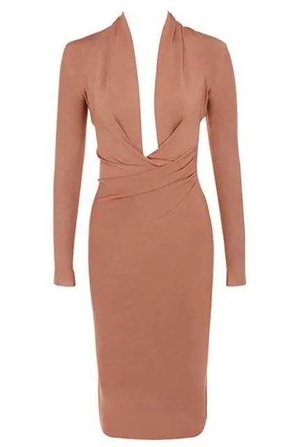 Blaire Long Sleeve Bandage Dress - Tan Brown