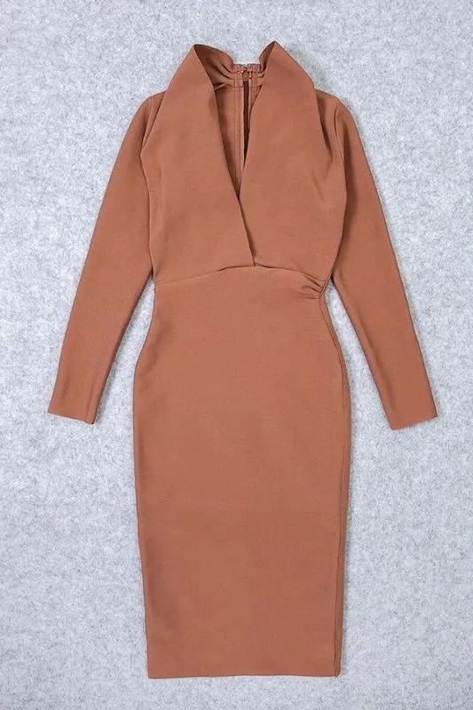 Blaire Long Sleeve Bandage Dress - Tan Brown