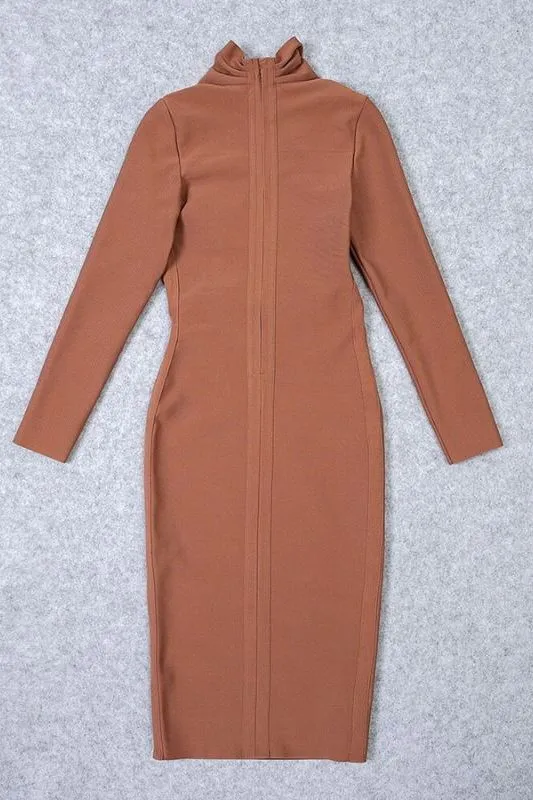 Blaire Long Sleeve Bandage Dress - Tan Brown