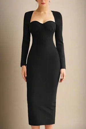 Blanche Long Sleeve Bandage Midi Dress - Classic Black