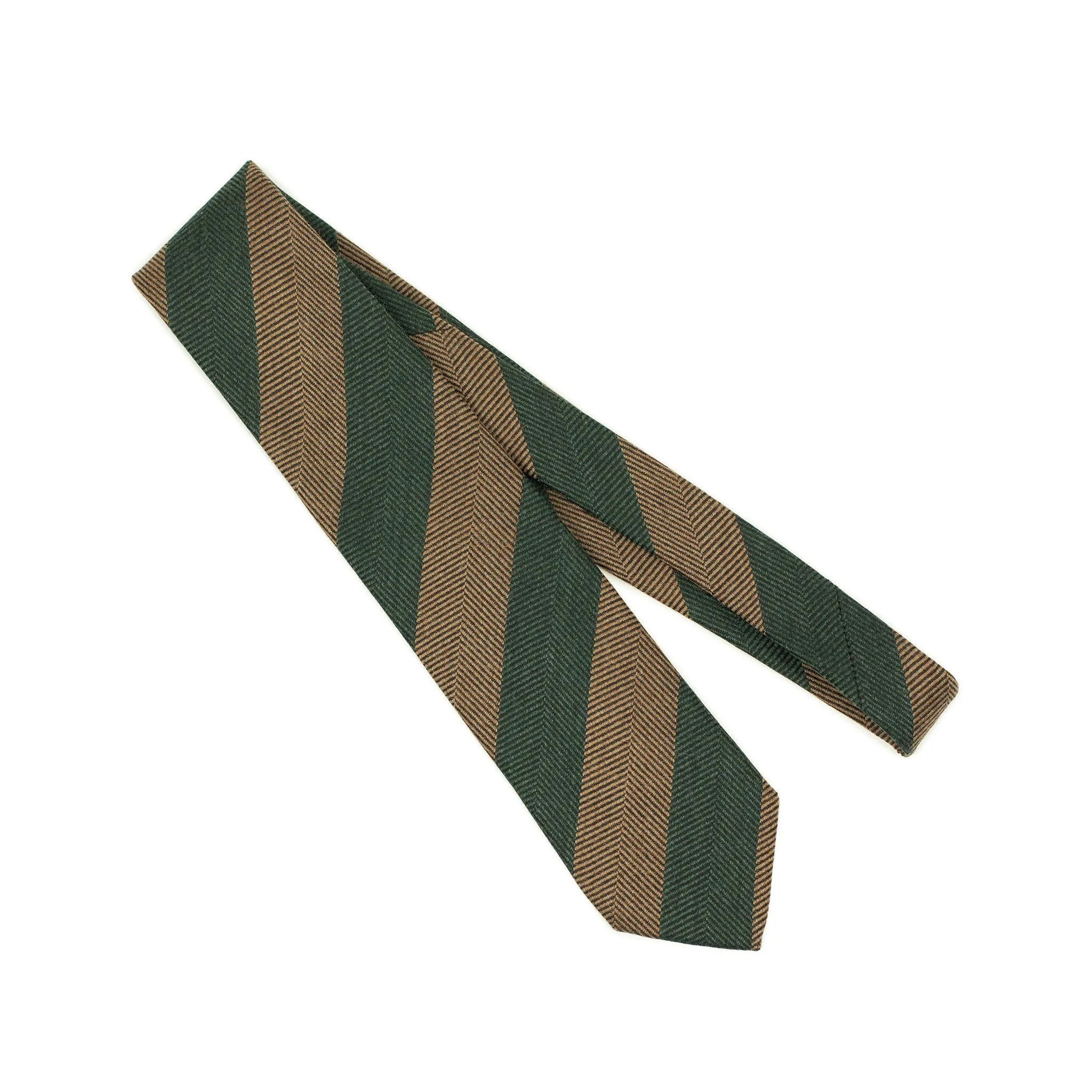 Block stripe tie, green and bronze herringbone wool