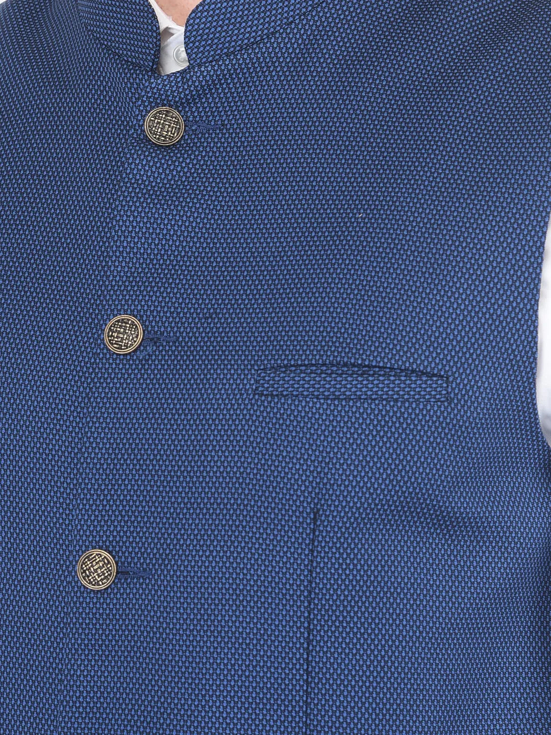 Blue Self Design Nehru Jacket