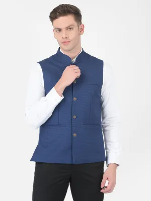 Blue Self Design Nehru Jacket