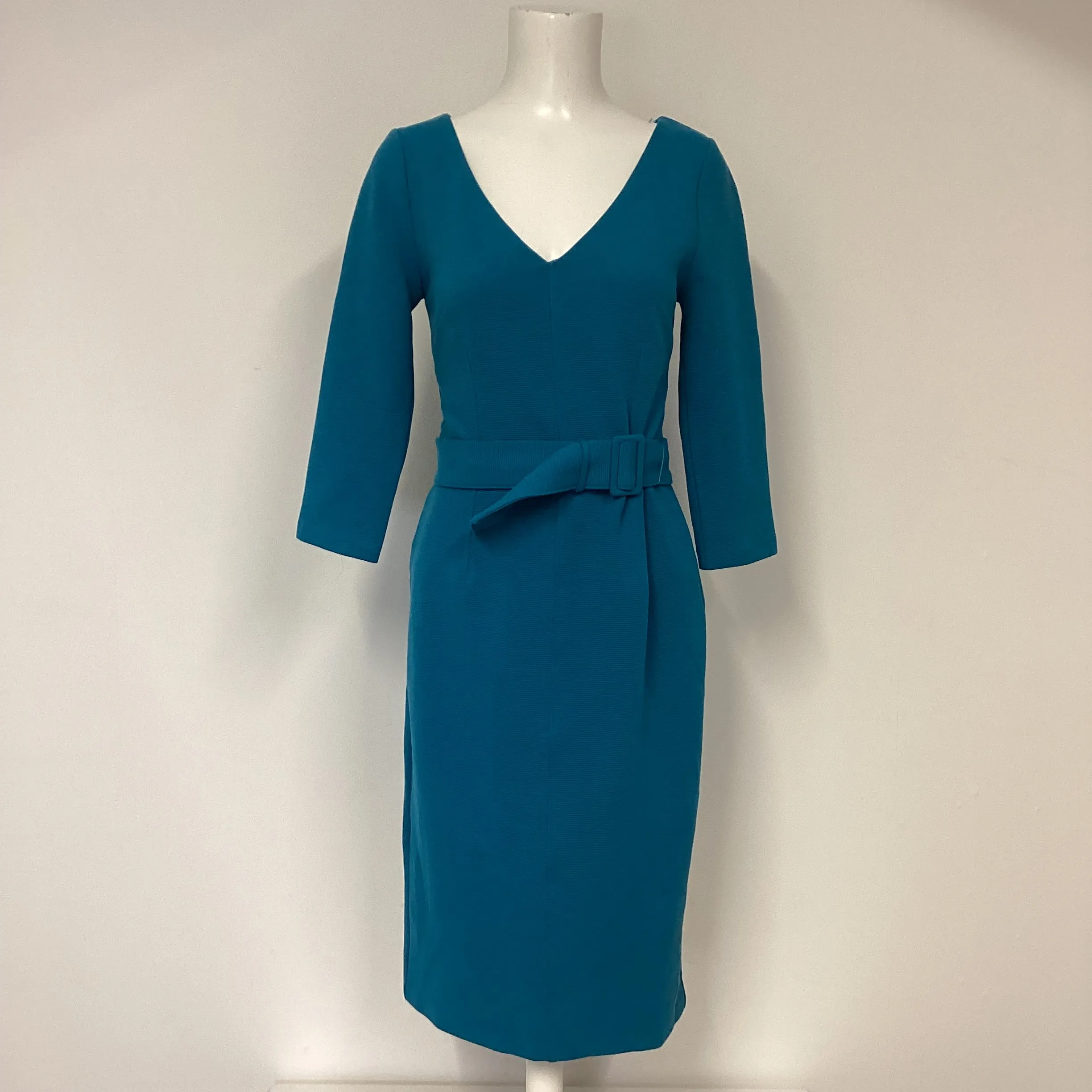 BNWT Boden Teal Blue Ribbed Dress W/ Belt Size 10