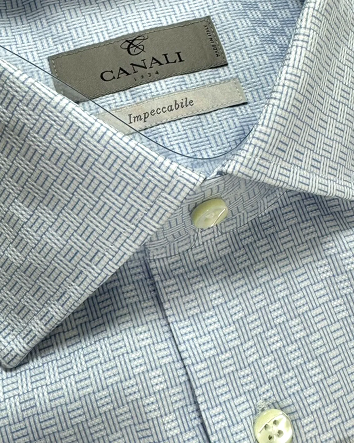 Canali Dress Shirt Blue Basketweave Impeccabile - Modern Fit 41 - 16