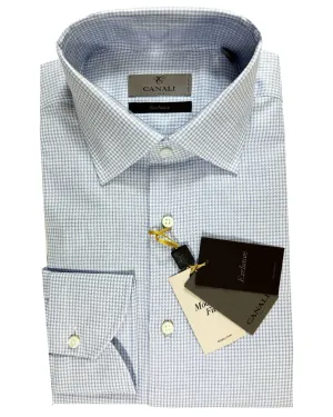 Canali Dress Shirt Exclusive White Blue Houndstooth - Modern Fit 39 - 15 1/2 SALE