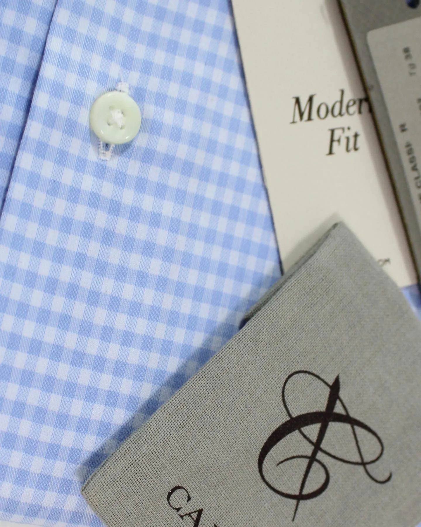 Canali Dress Shirt White Blue Check - Modern Fit 38 - 15