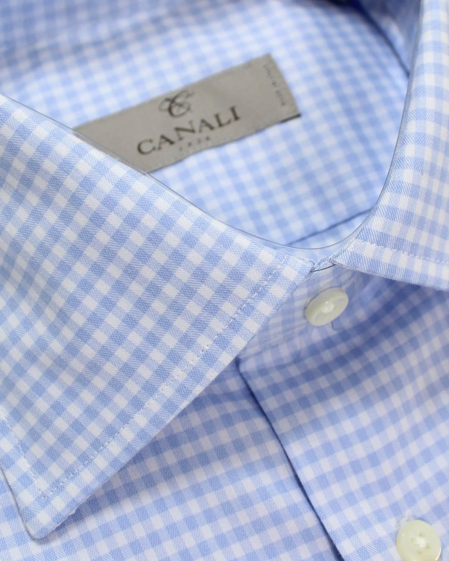 Canali Dress Shirt White Blue Check - Modern Fit 38 - 15