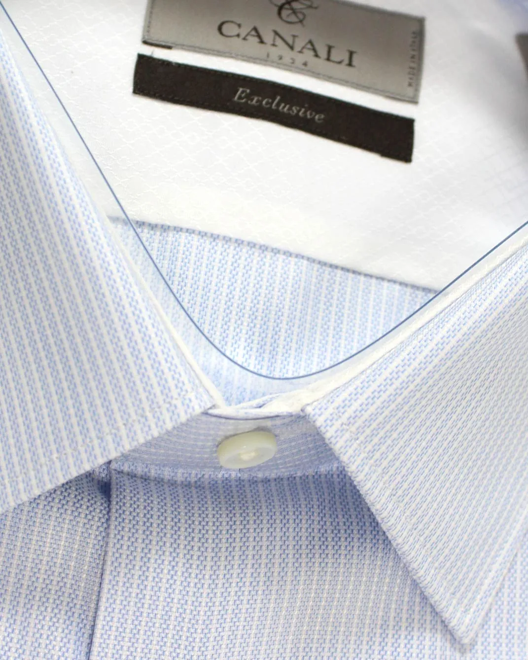 Canali Dress Shirt White Blue Patterned Stripes 40 - 15 3/4 - Exclusive Collection