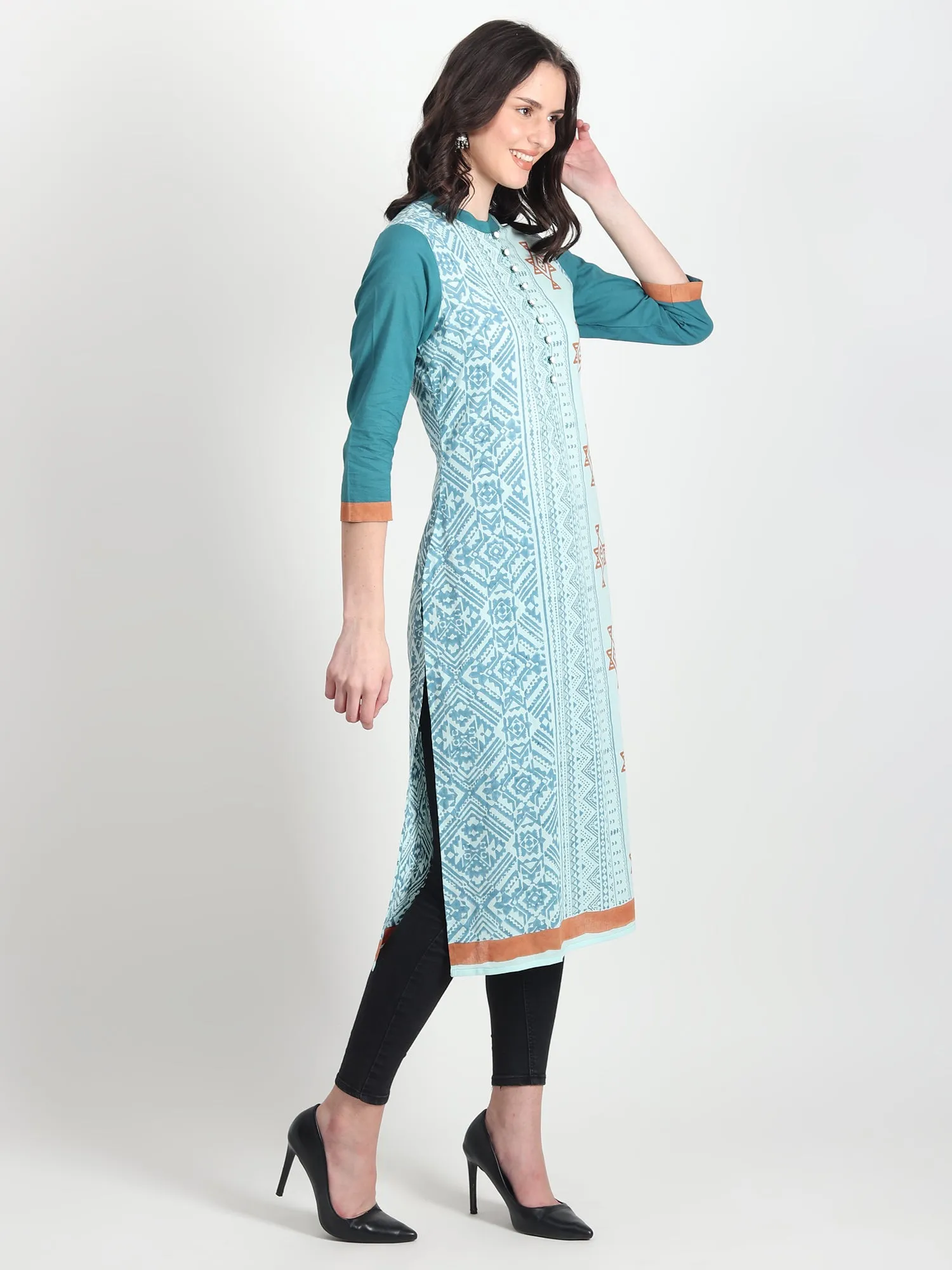 CLIO Hand Block Printed Straight Kurti  Geometric ,Tribal Motifs