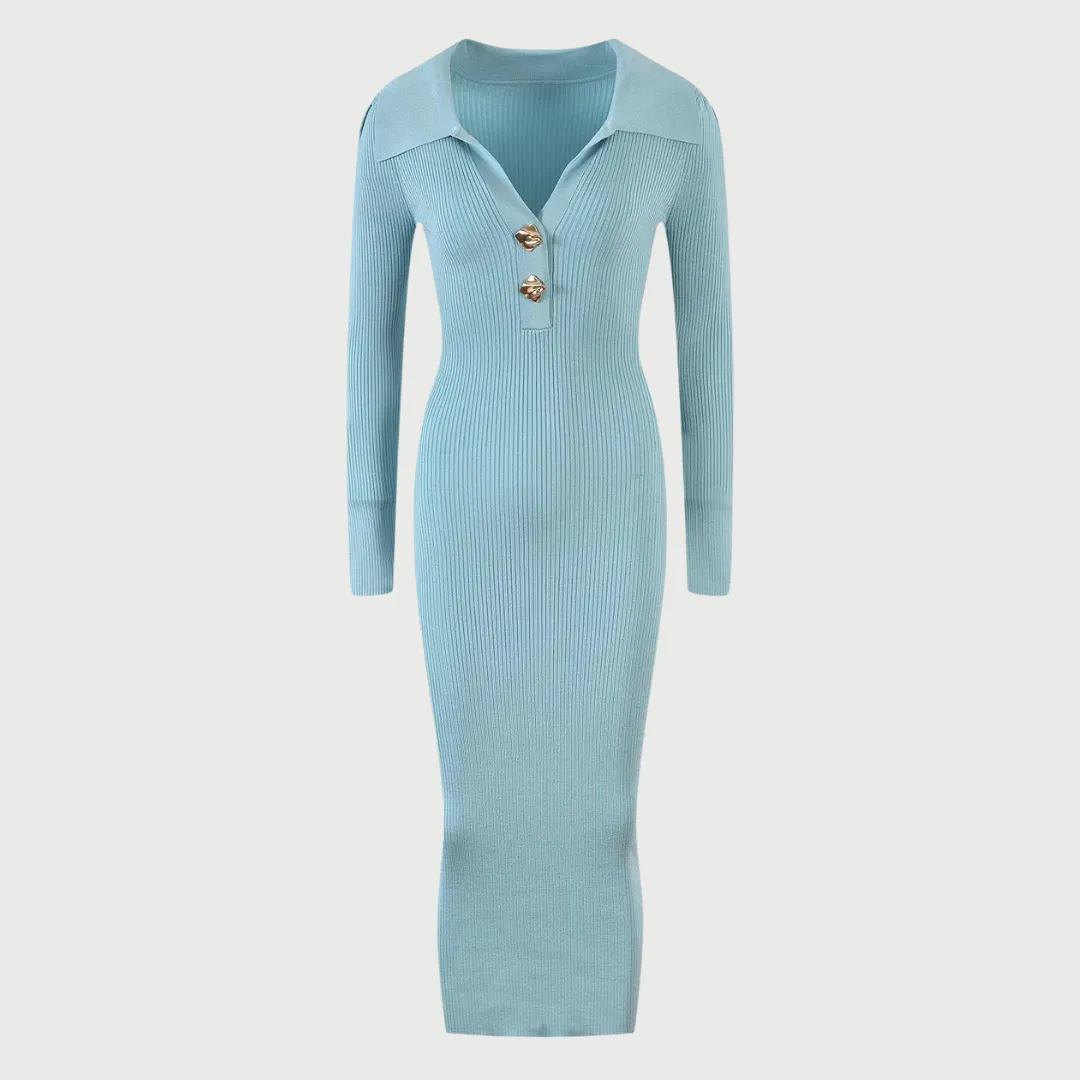 Collared V-neck Sweater Dress