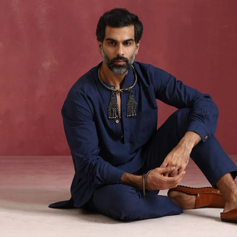 Cotton Kurta Set for Men | Navy Blue