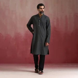 Cotton Long Kurta for Men | Charcoal Grey | Mandarin Collar