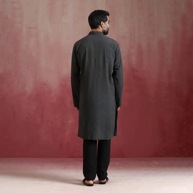 Cotton Long Kurta for Men | Charcoal Grey | Mandarin Collar