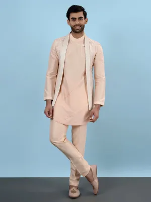 Cream & Peach Kurta Set with Koti | TULA