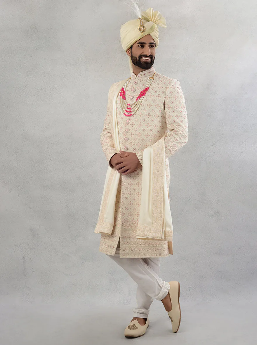 Cream & Pink Sherwani | TULA