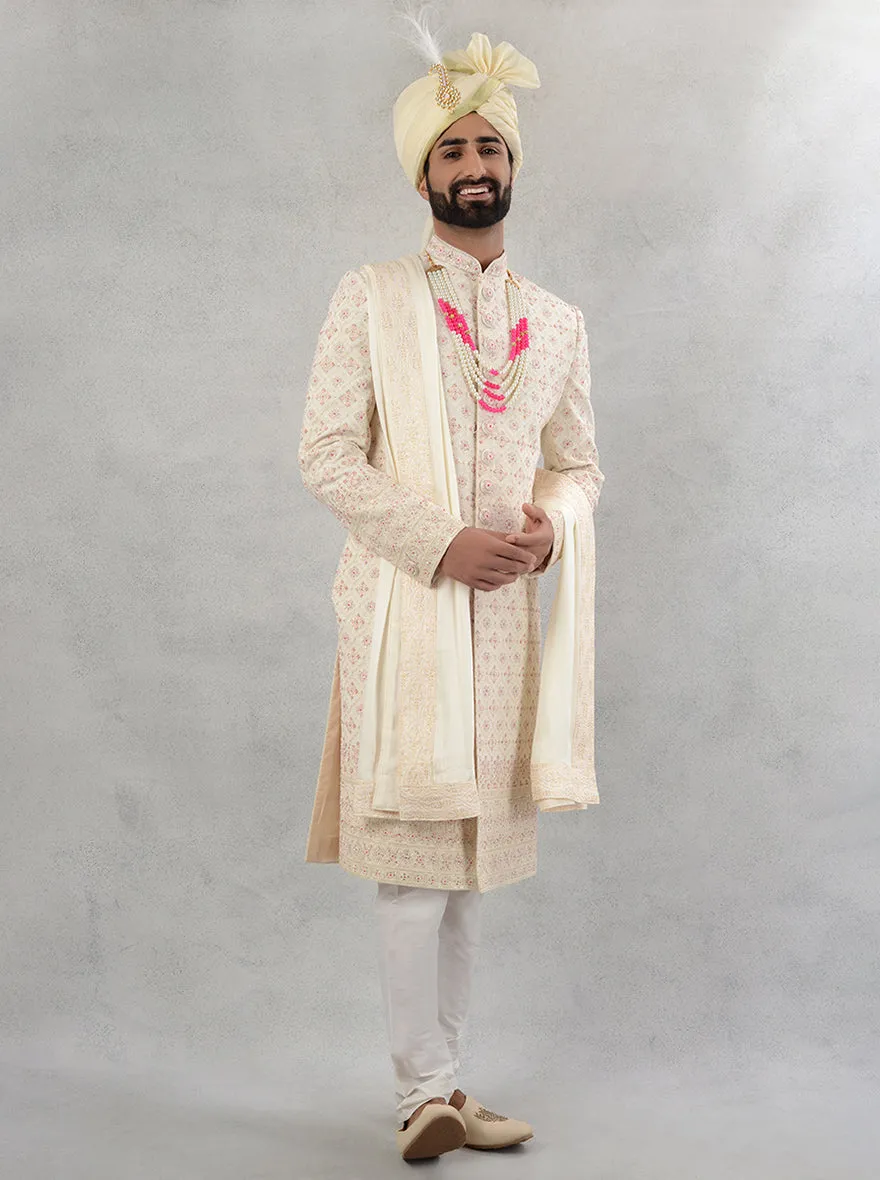 Cream & Pink Sherwani | TULA