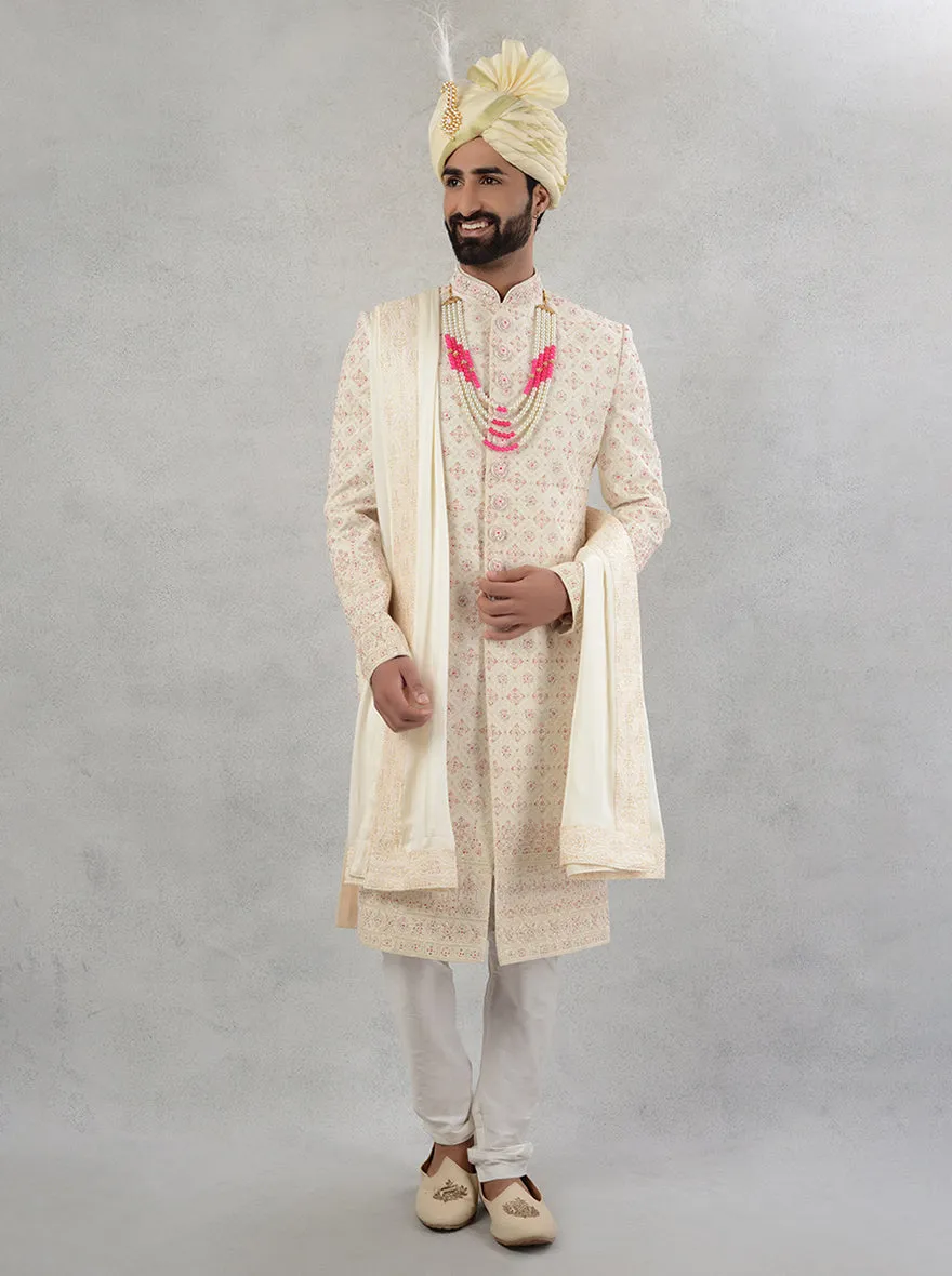 Cream & Pink Sherwani | TULA