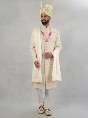 Cream & Pink Sherwani | TULA