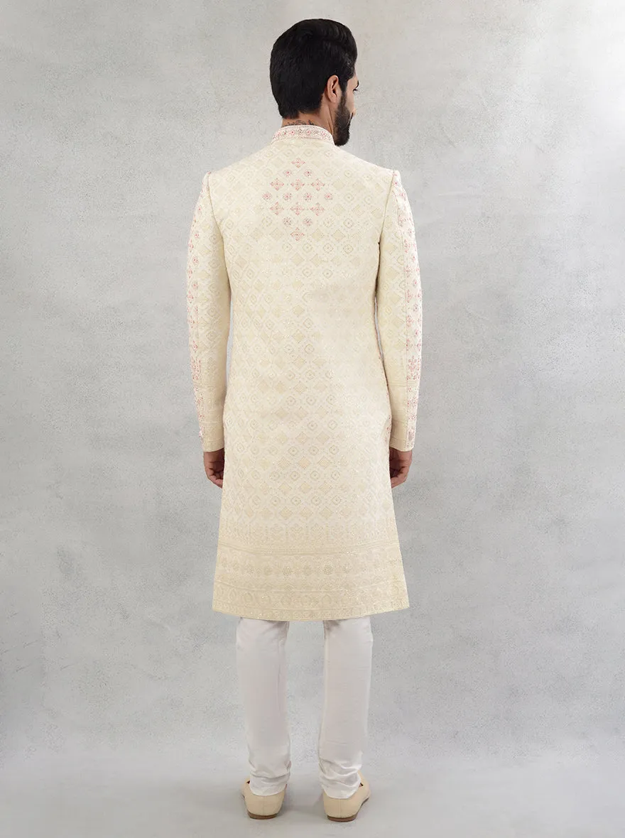 Cream & Pink Sherwani | TULA