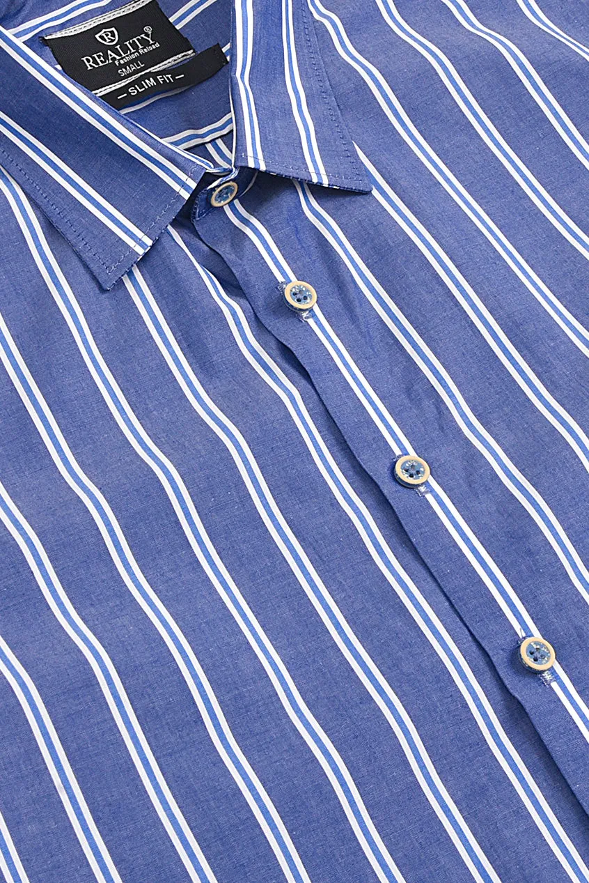 Dark Blue Striped Casual Shirt