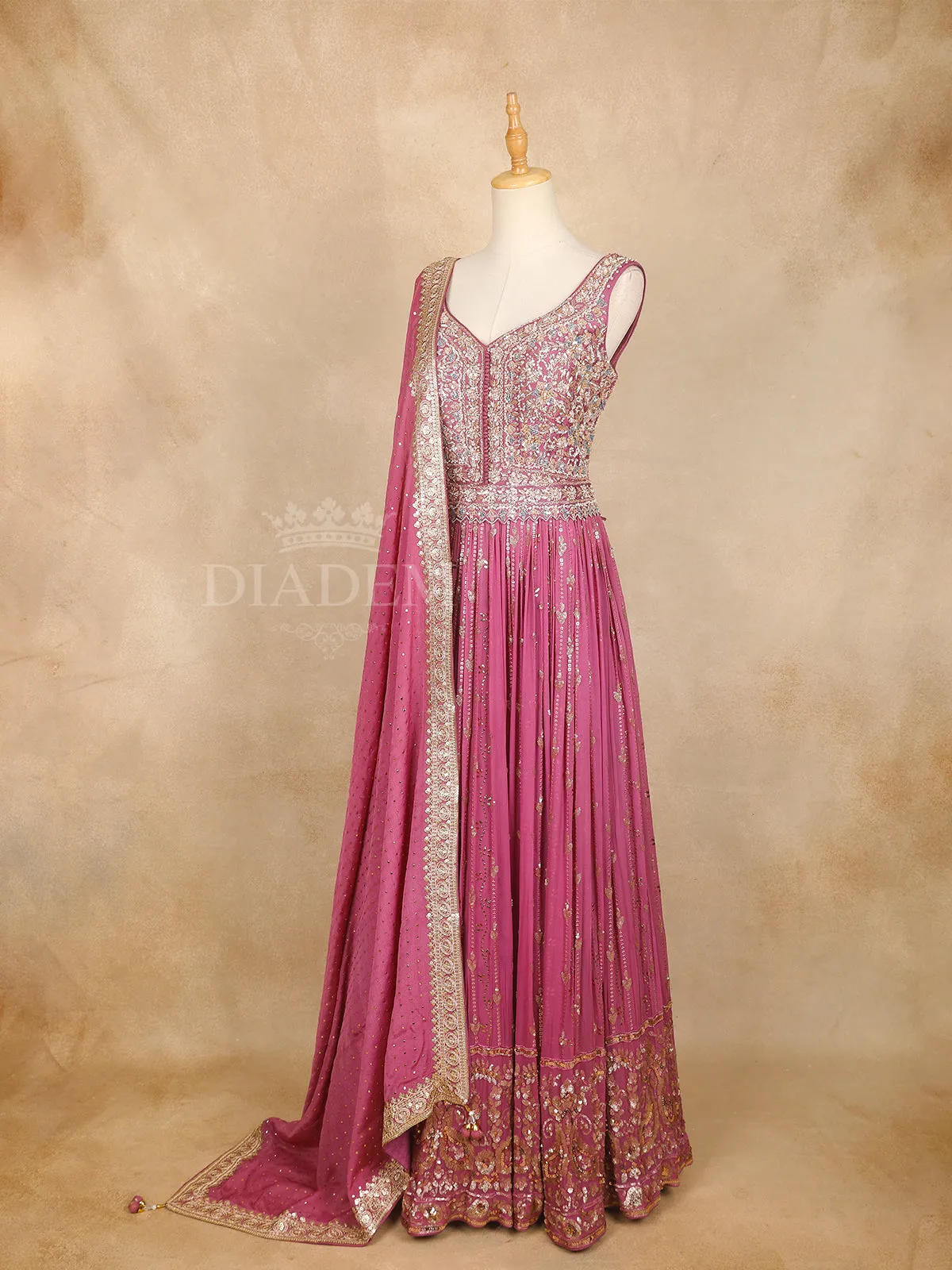 Dark Pink Sequin Embroidery Gown