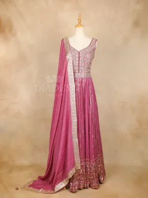 Dark Pink Sequin Embroidery Gown