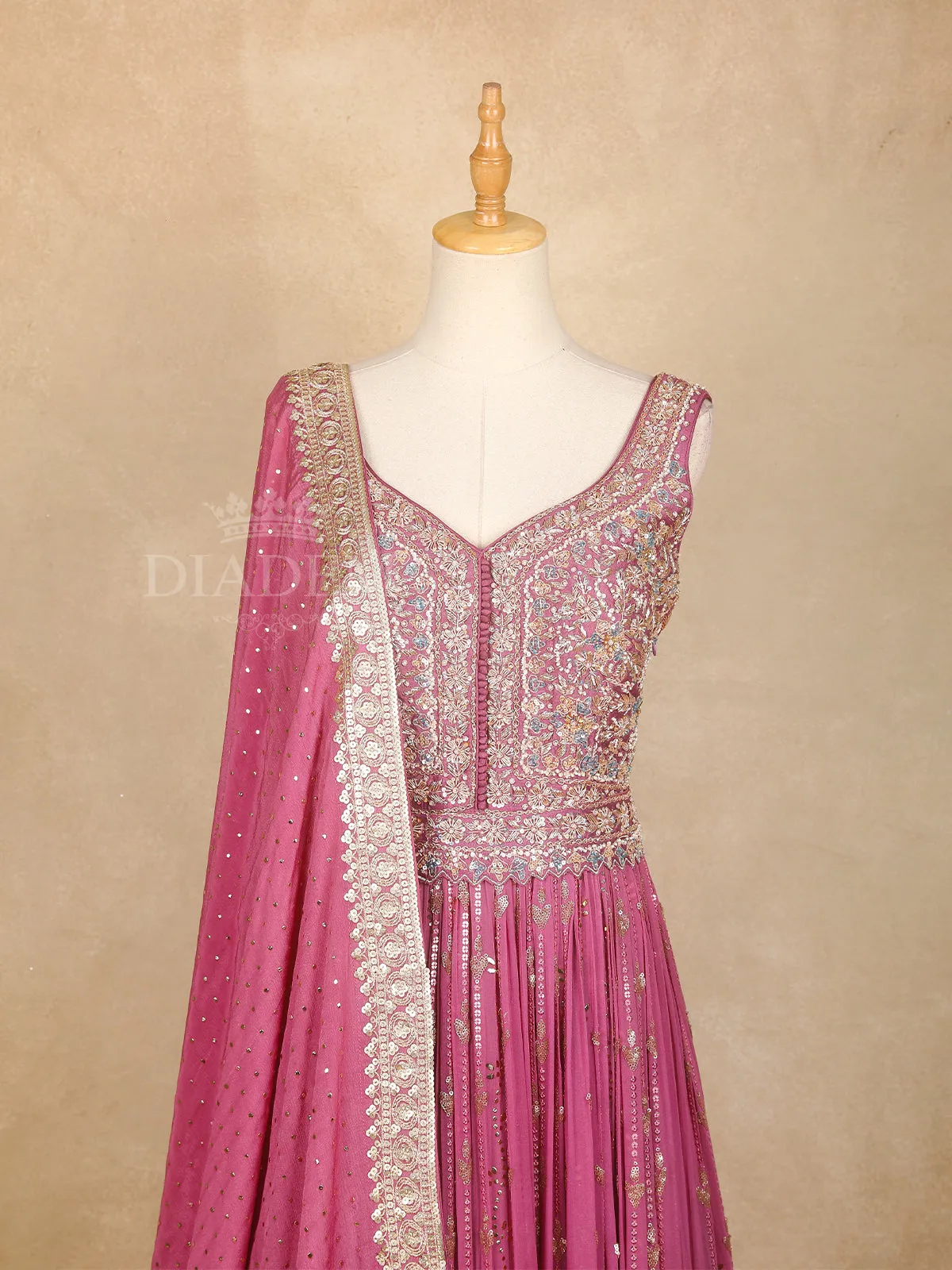 Dark Pink Sequin Embroidery Gown