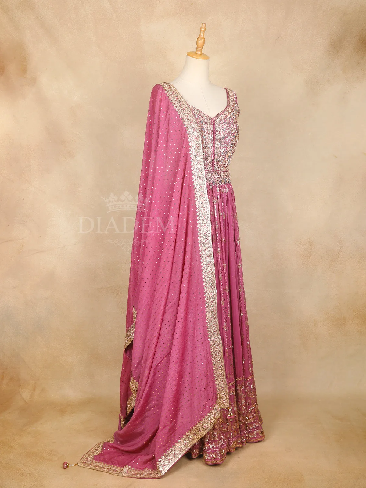 Dark Pink Sequin Embroidery Gown