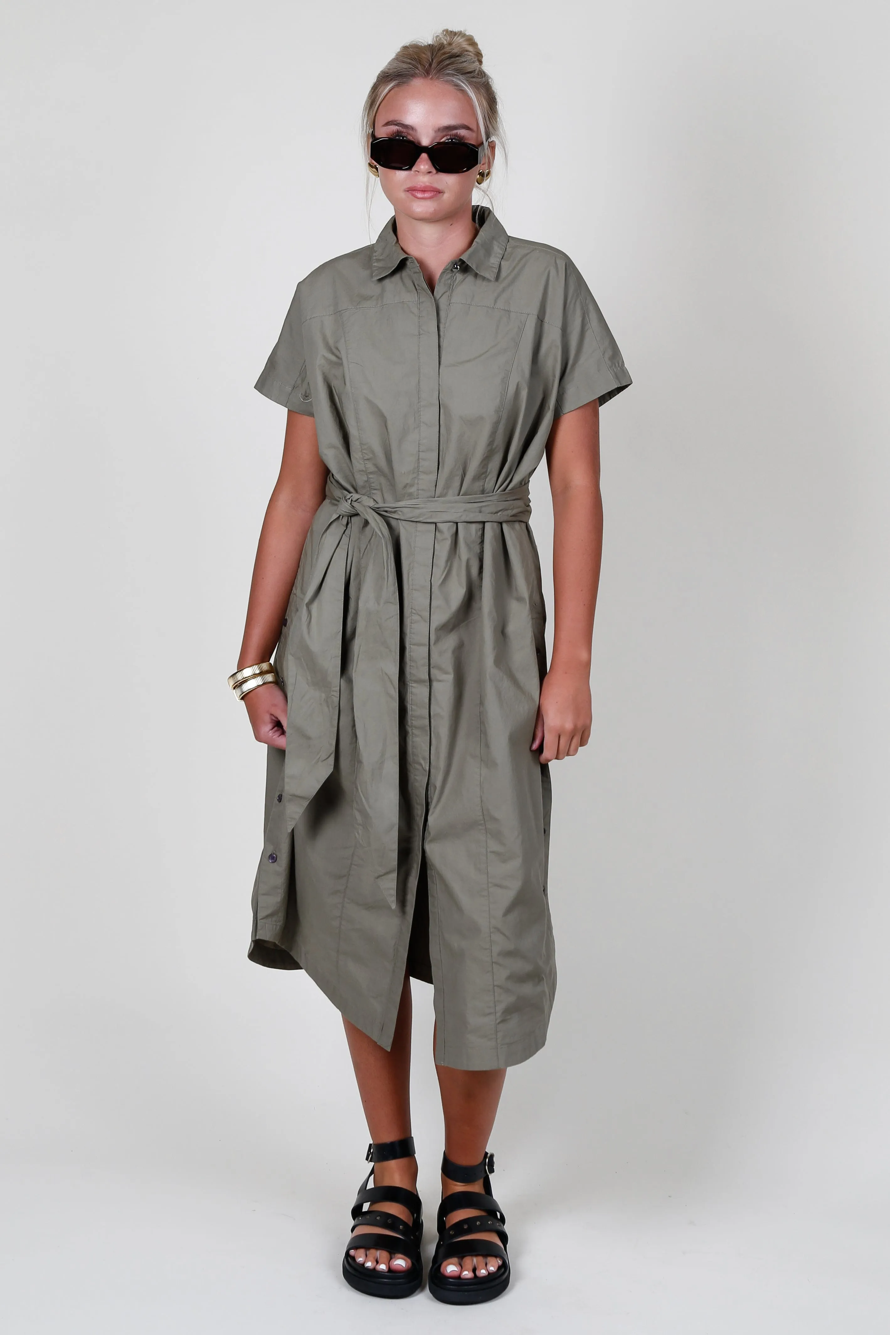 DEREK LAM | Mikayla Belted Shirt Dress - Olive