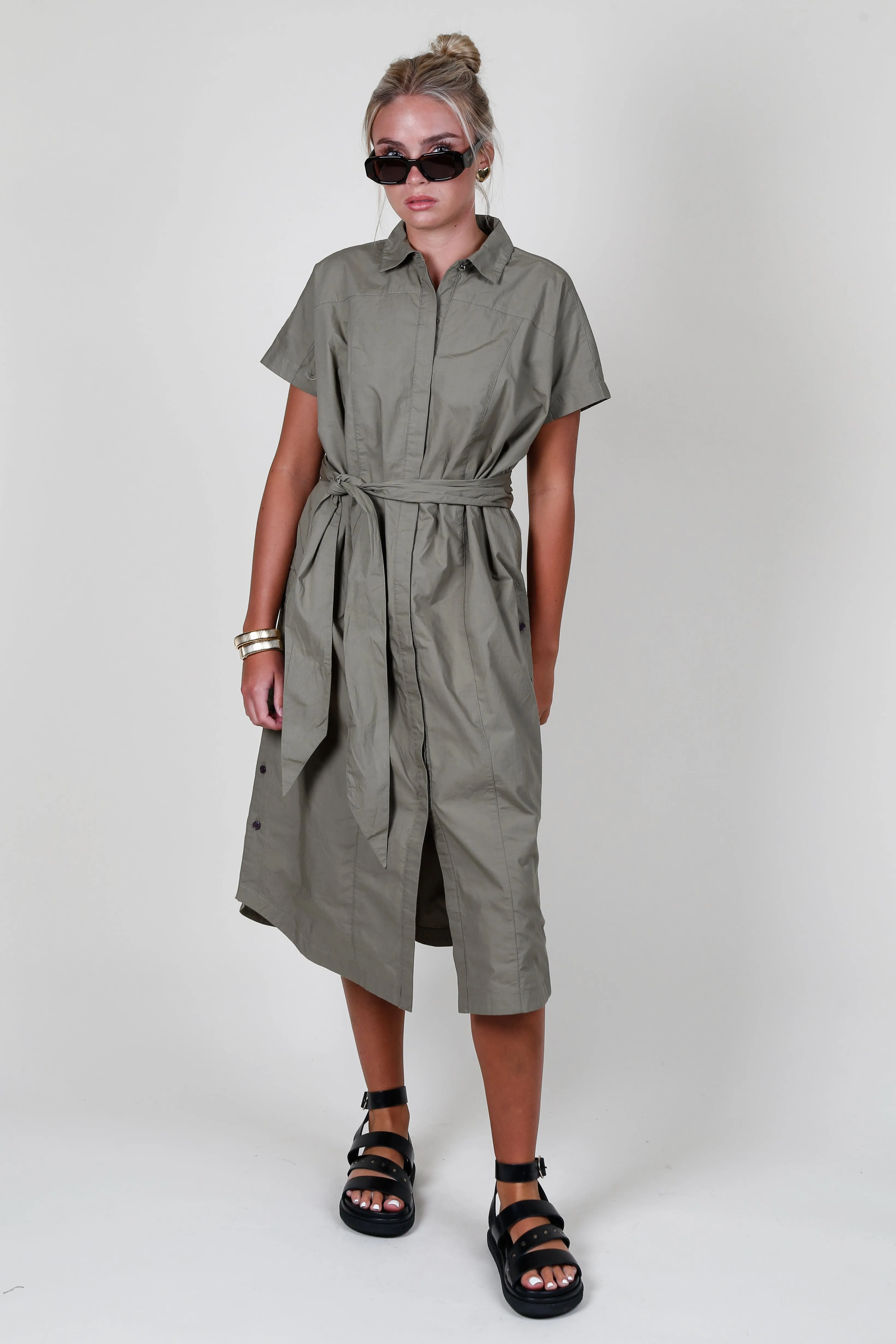 DEREK LAM | Mikayla Belted Shirt Dress - Olive