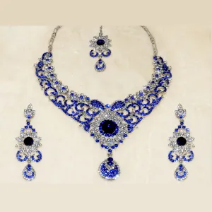 Devnath Art Austrian Stone Silver Plated Necklace Set With Maang Tikka