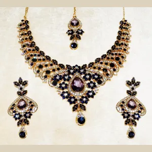 Devnath Art Gold Plated Austrian Stone Necklace Set With Maang Tikka