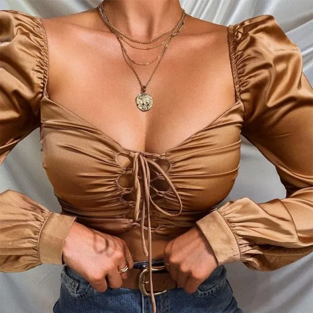 DressBetty - Champagne Gold Bandage Blouses