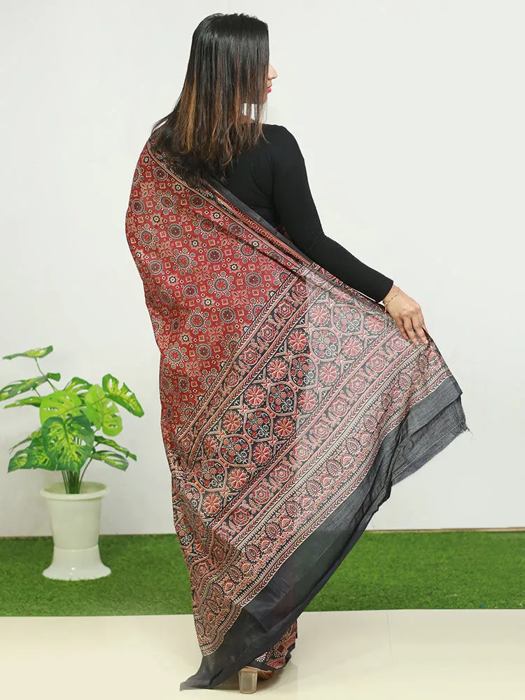 Elegant Ajrakh Cotton Saree with Blouse - Traditional Charm