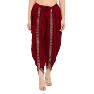 Elegant Maroon Rayon Embroidered Dhoti Salwar For Women