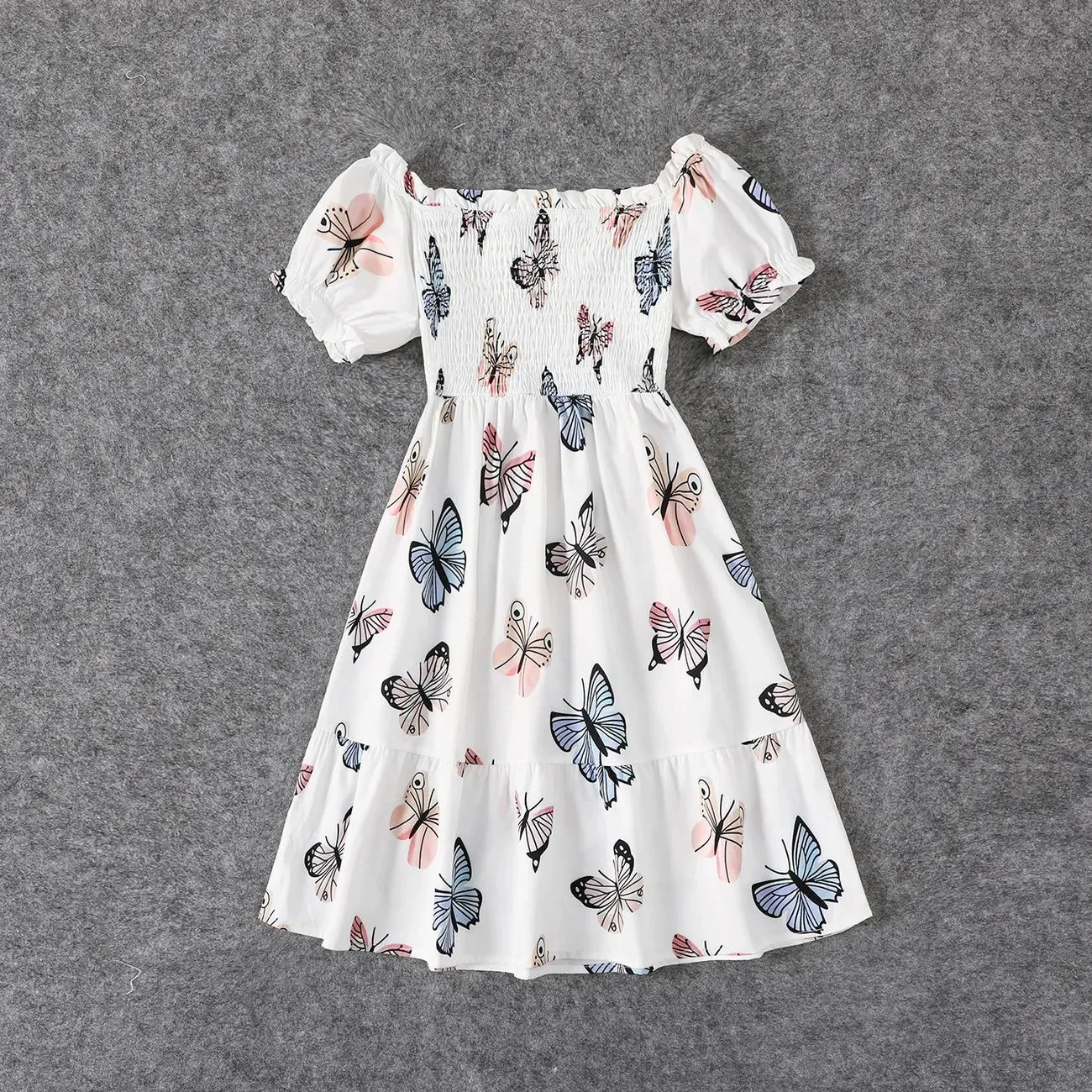 Family Matching Dress Denim Floral Ruffle V Neck Spaghetti Strap Midi Dresses Short-sleeve Shirts