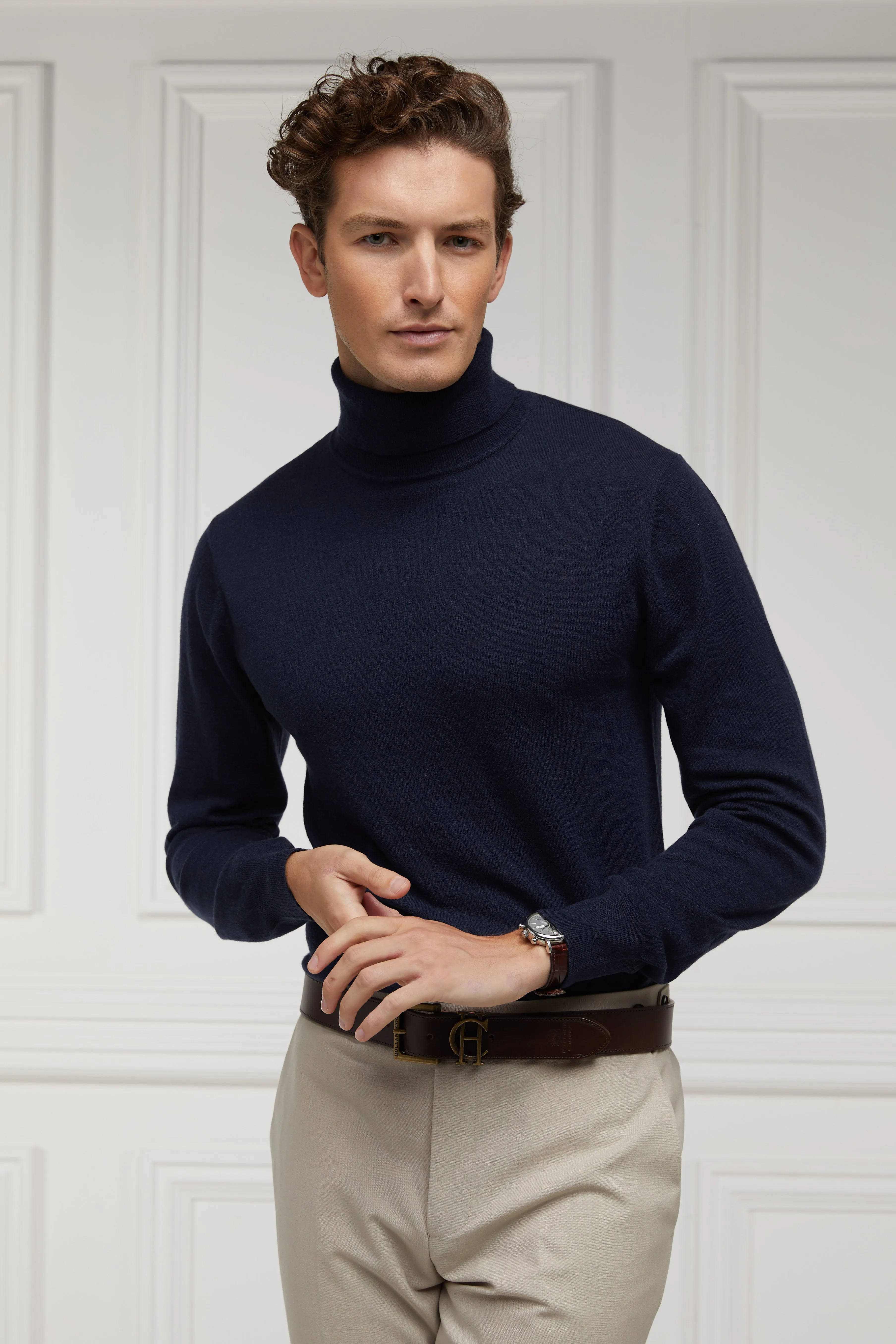 Fine Roll Neck Knit (Navy)